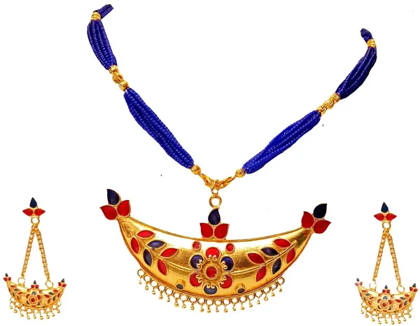 Assamese_Traditional_Gold_Plated_Red_Blue_Joonbiri_Tassel_Jewellery_Set_For_Women